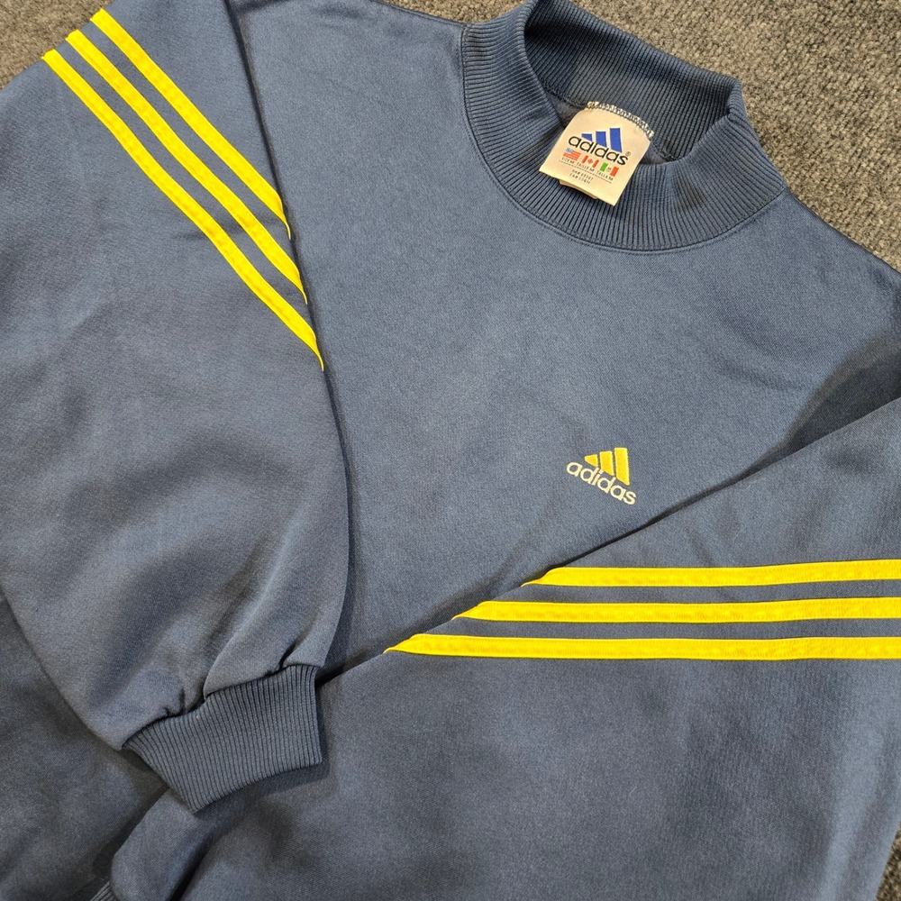 VTG 90s Adidas Made in USA Mock Neck Sweatshirt 3 Stripes Mens M Rare Adidas